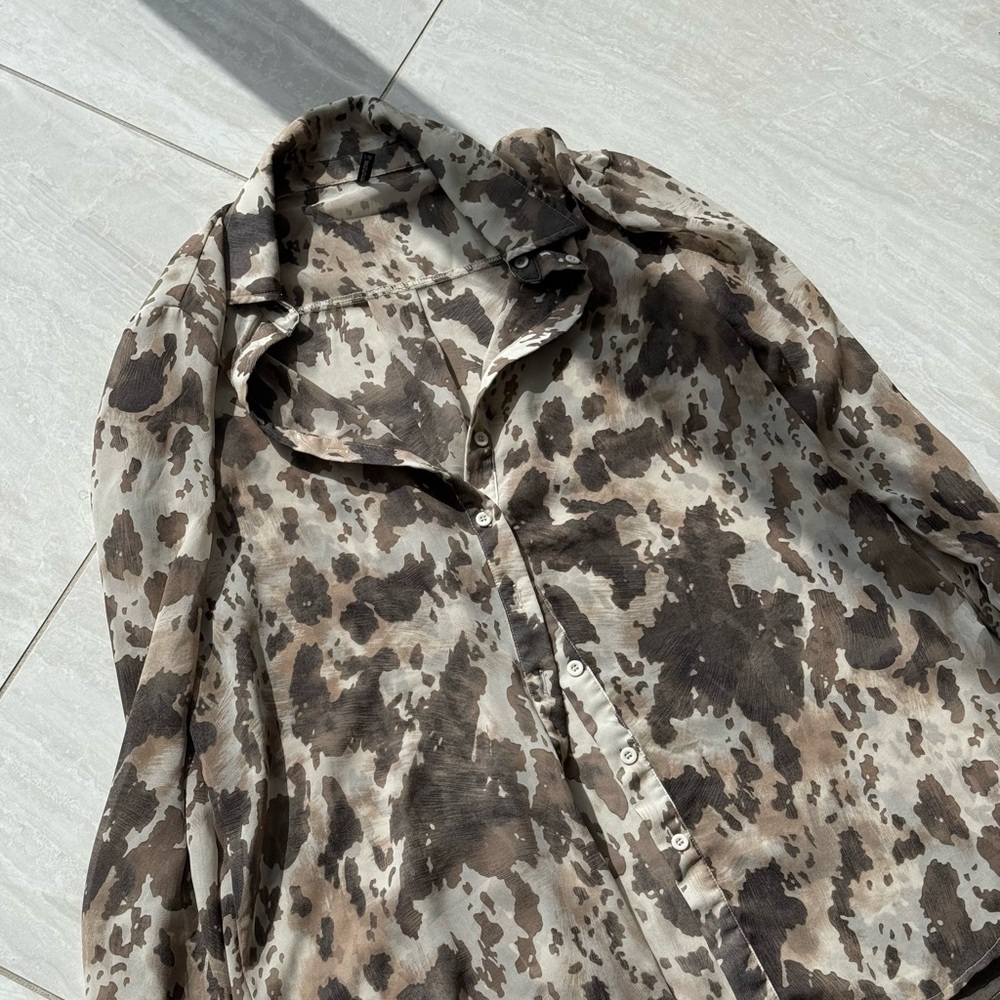 Sheer Printed Button-Up Shirt & Matching Pant Set